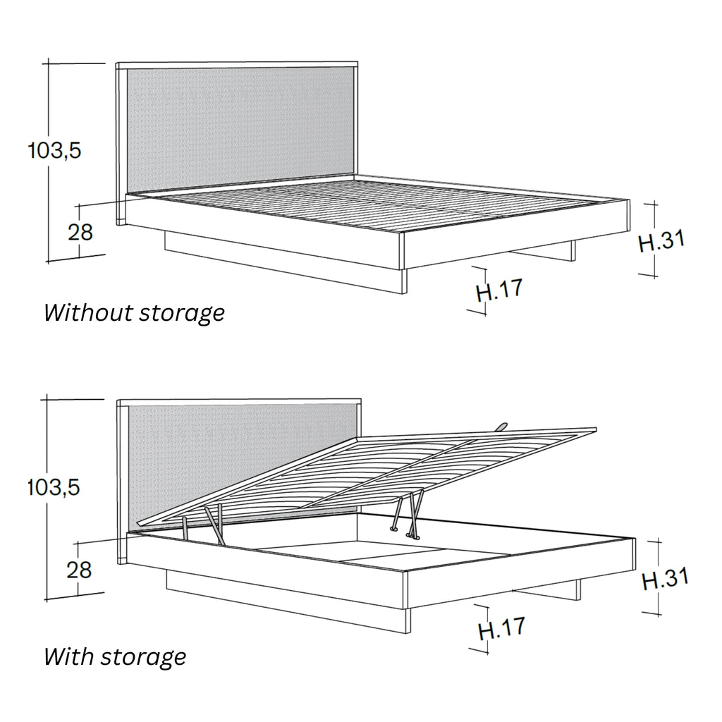 AWASE Soft - Wooden Bed with Fabric Headboard