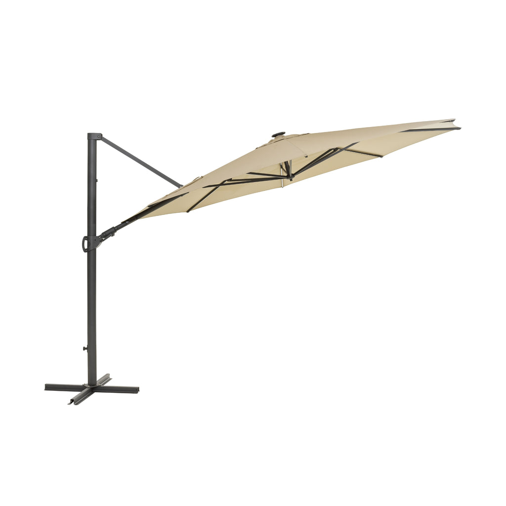 CILENTO Parasol with built-in LED Lights in Light Grey/Khaki - BRAFAB | Milola