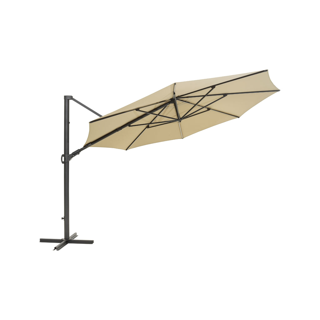 CILENTO Parasol with built-in LED Lights in Light Grey/Khaki - BRAFAB | Milola