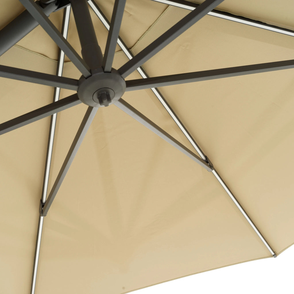 CILENTO Parasol with built-in LED Lights in Light Grey/Khaki - BRAFAB | Milola