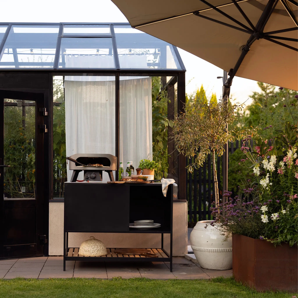 CILENTO Parasol with built-in LED Lights in Light Grey/Khaki - BRAFAB | Milola