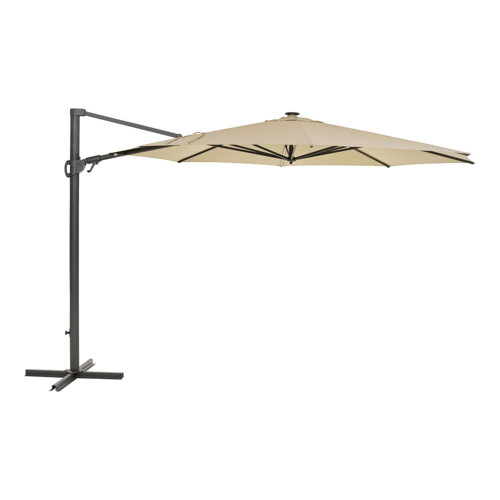 CILENTO Parasol with built-in LED Lights in Light Grey/Khaki - BRAFAB | Milola