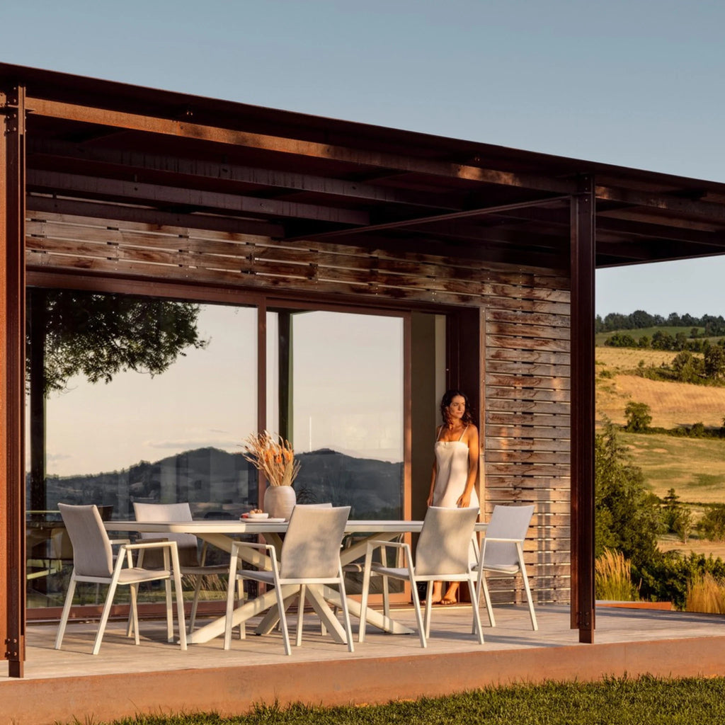 ISACCO Sintered Stone Outdoor Dining Table in Pelican Aluminium - Bizzotto | Milola