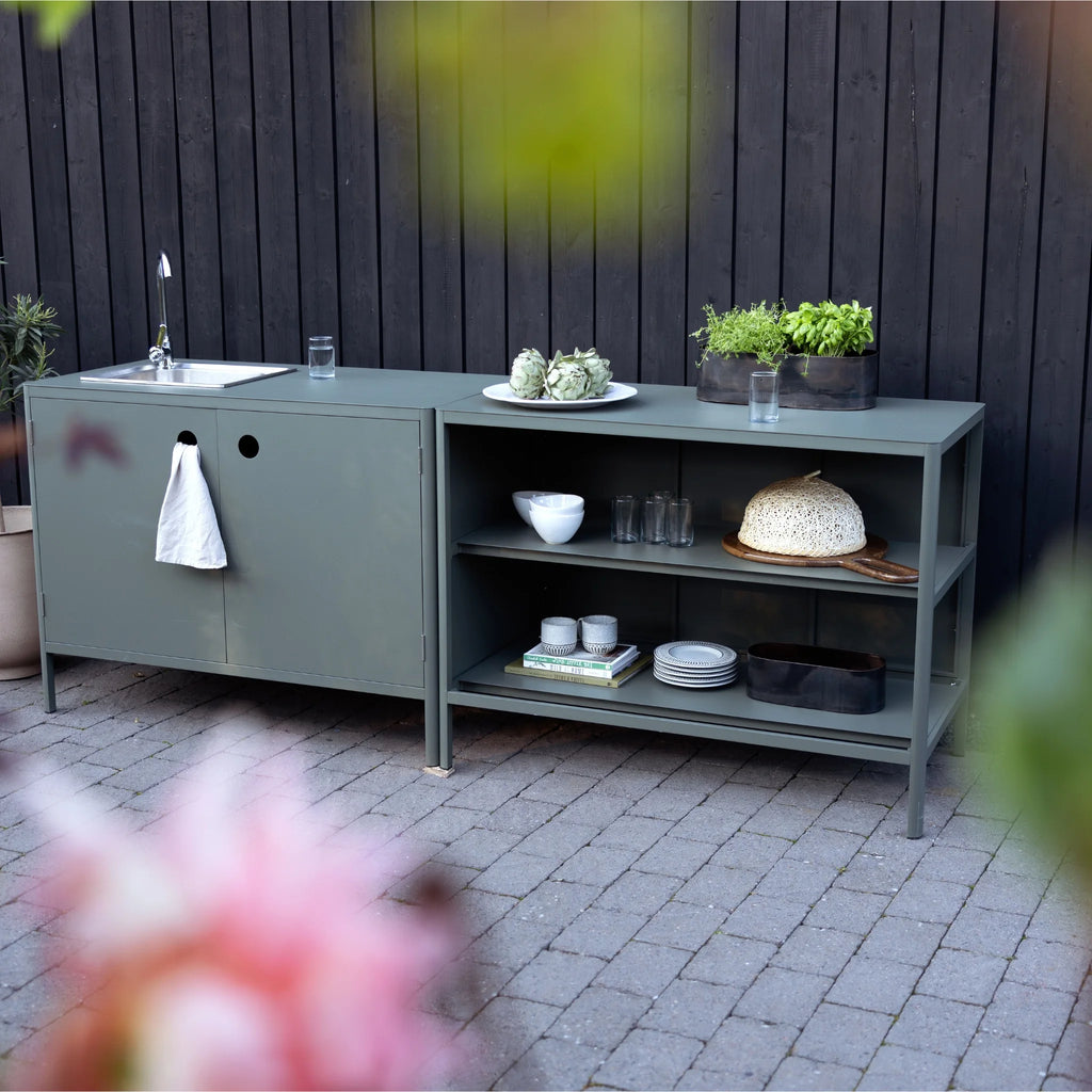 KELIA Outdoor Kitchen and Shelf Set in Nordic Green - BRAFAB | Milola