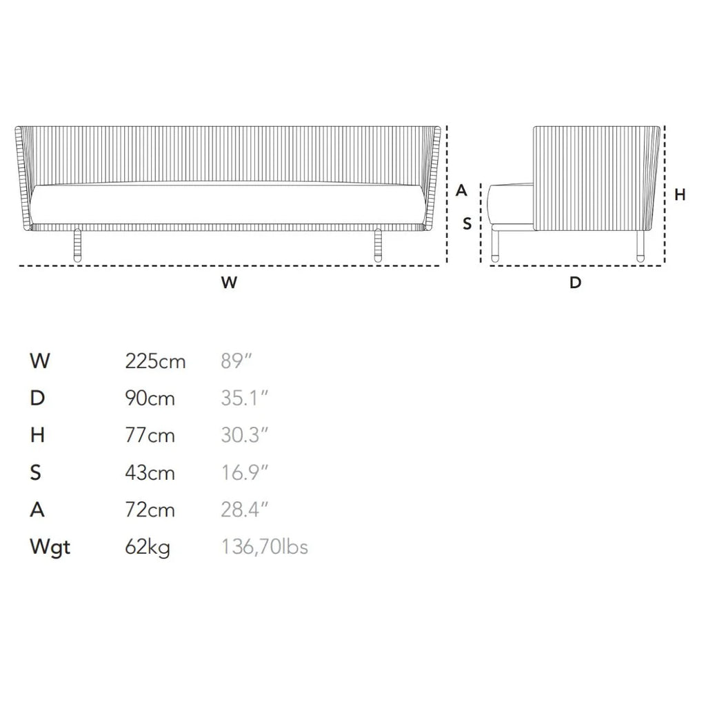 Moments 3 Seater Sofa - Outdoor Sofa Dimensions - Cane-Line | Milola