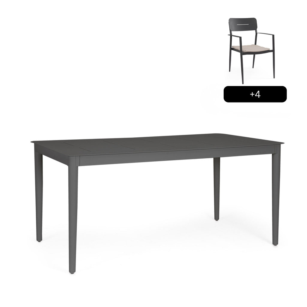 NEBULA Outdoor Dining Table Set in Anthracite Aluminium - Bizzotto | Milola