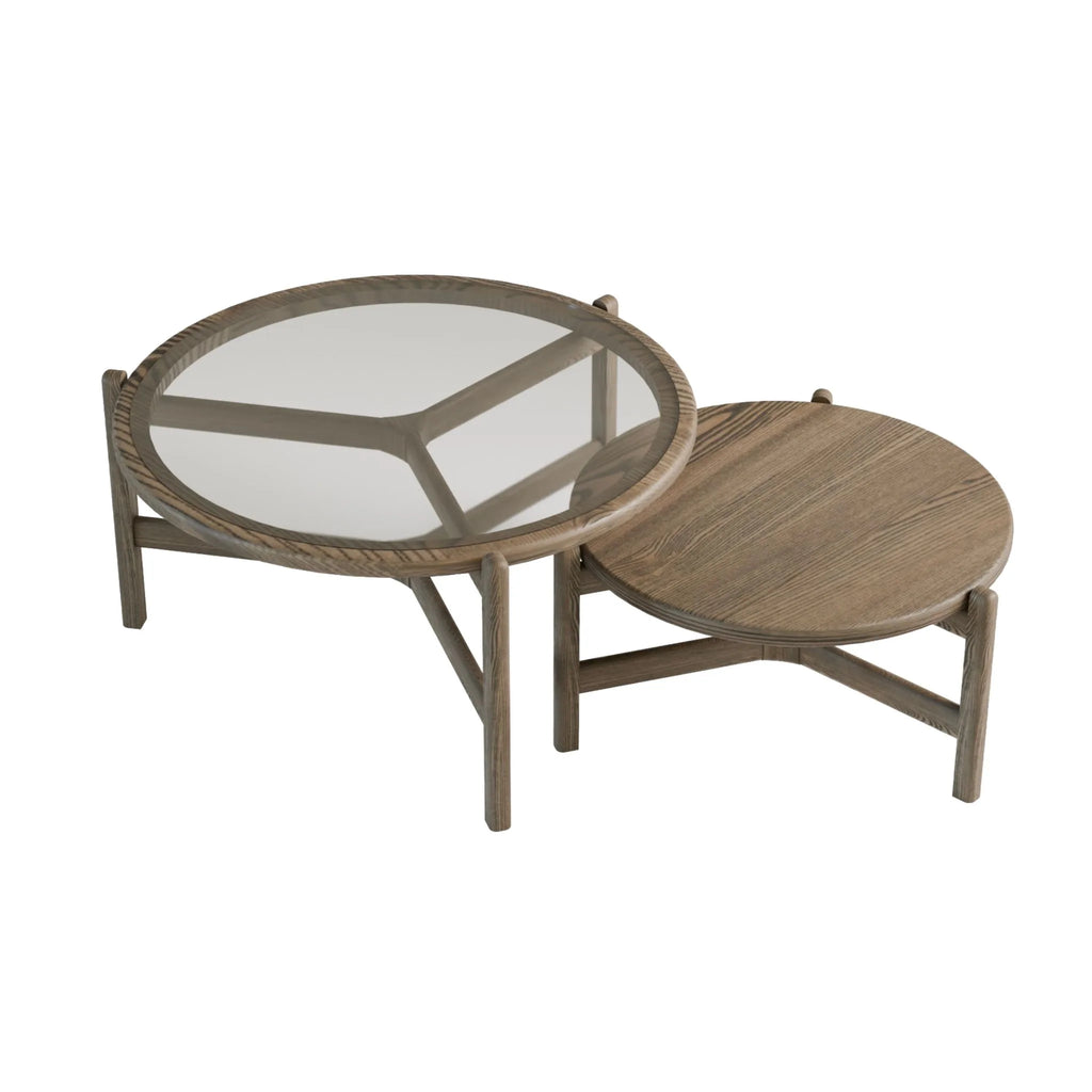 Optic Soft solid wood coffee table with wooden and glass top
