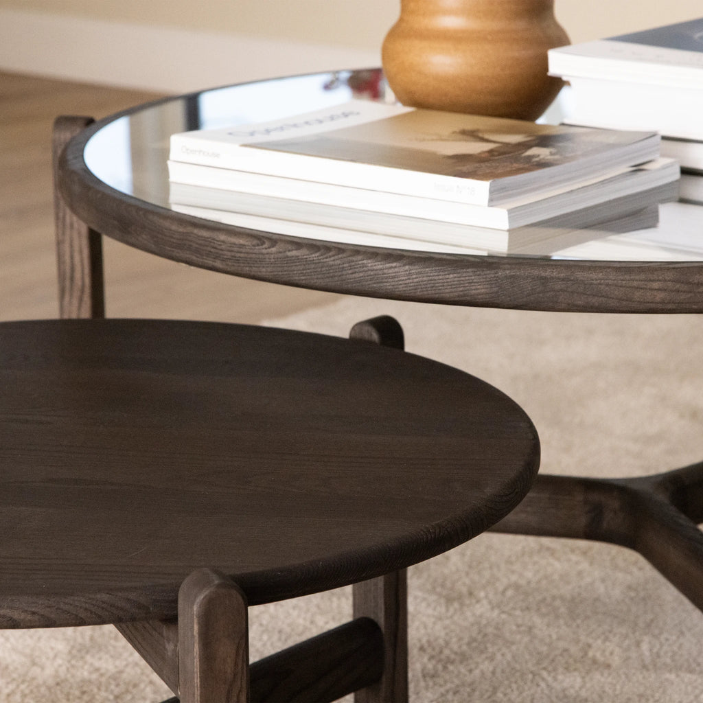Optic Soft solid wood coffee table with wooden and glass top