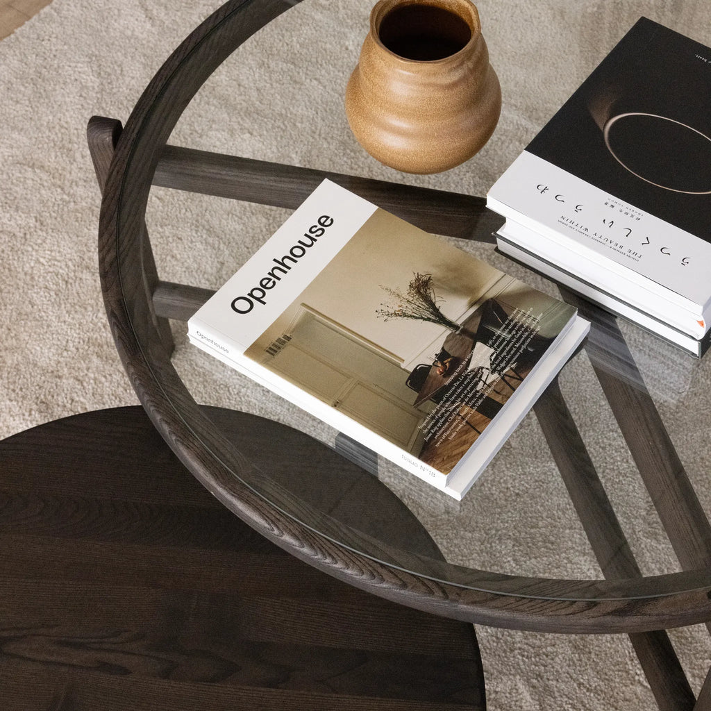 Optic Soft solid wood coffee table with wooden and glass top