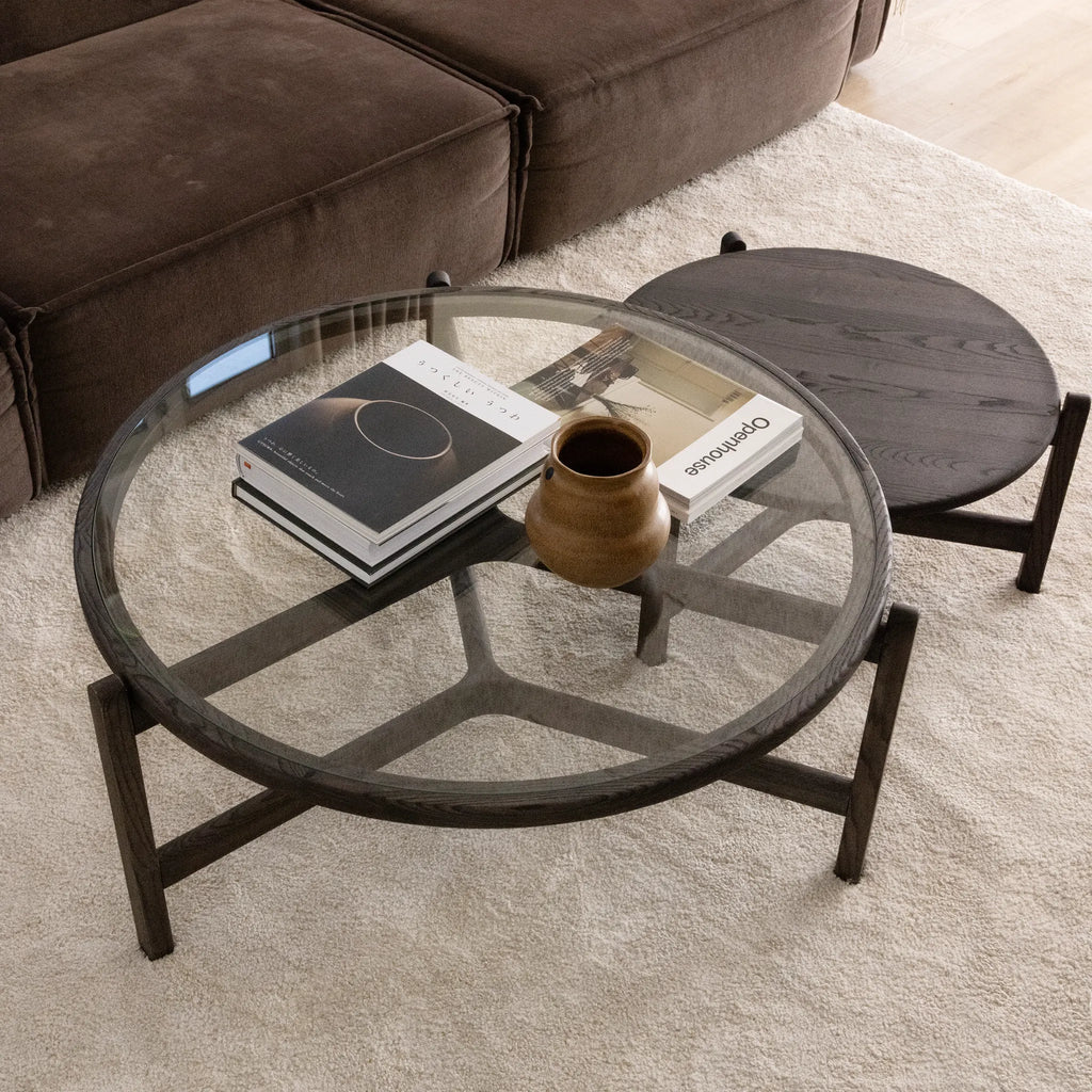 Optic Soft solid wood coffee table with wooden and glass top