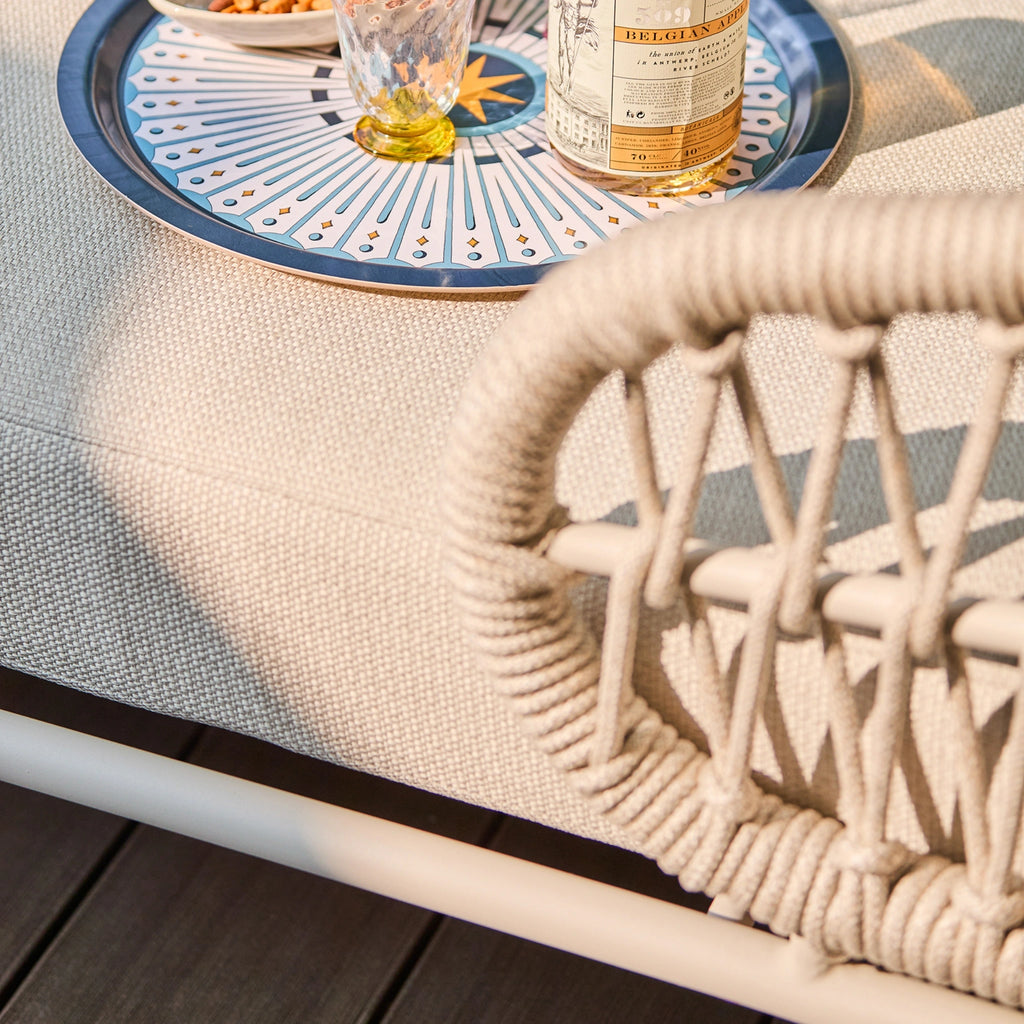TOSCA Outdoor Daybed by pool from SUNS in Sand showing rope detail - Milola